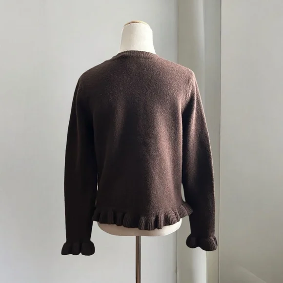 Cynthia Rowley Brown Ruffle Hem Cardigan Sweater - Picture 2 of 8